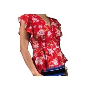 Lovers + Friends Revolve Poppy Red Floral Chiffon Wrap Blouse NWT, Women's XS